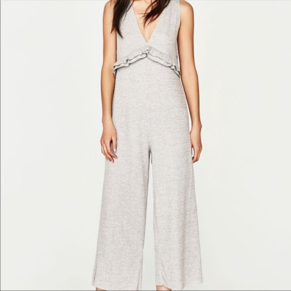 Zara Pants - Zara gray ribbed knitted crop v neck jumpsuit